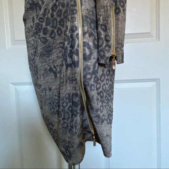 Cache Leopard Ruched Zipper Detail Dress Small Gold Brown Animal Print Stretch - Picture 11 of 12
